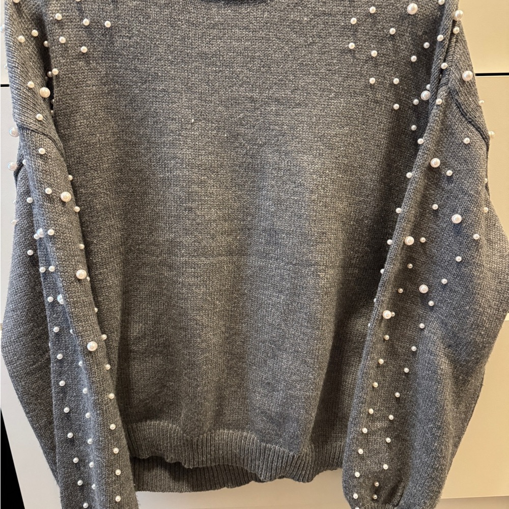 Gray Pearl-Embellished Women's Sweater